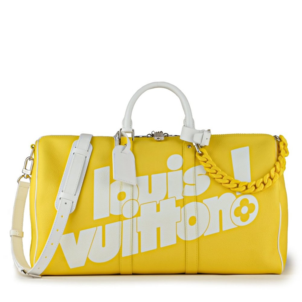 LOUIS VUITTON Keepall Bandouliere 50 Acetate Chain Yellow Leather Virgil Abloh